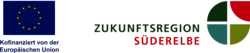 EU Logo "Kofinanziert von der Europäischen Union" und Logo "Zukunftsregion Süderelbe"