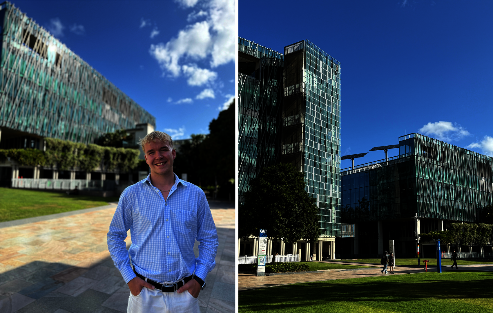 Student Kian vor der QUT in Brisbane