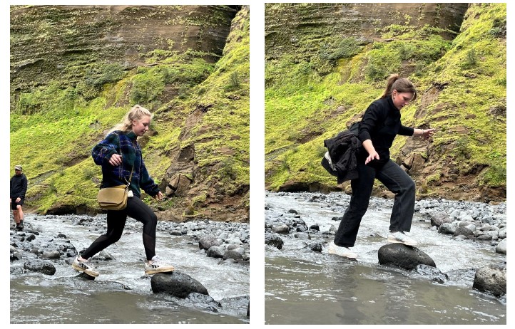 2 Studentinnen überqueren Fluss